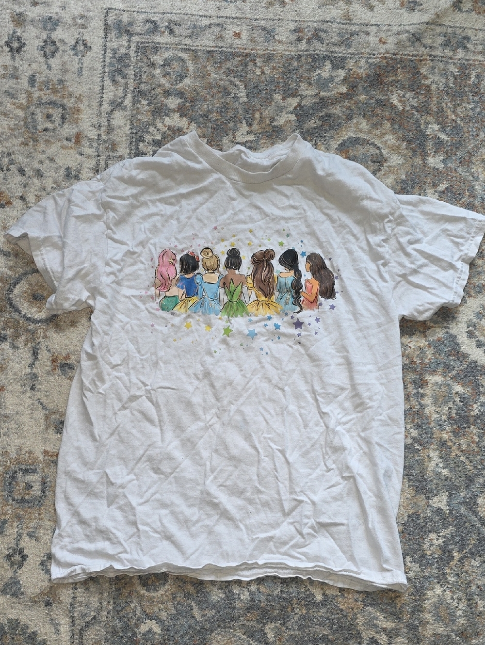 Disney Womens White Tee with Colorful Princess Backs Graphic